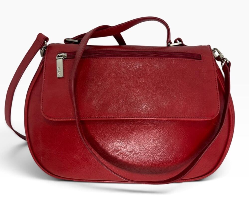 Vintage HOBO International Red Leather Structured Flap Convertible Crossbody Bag